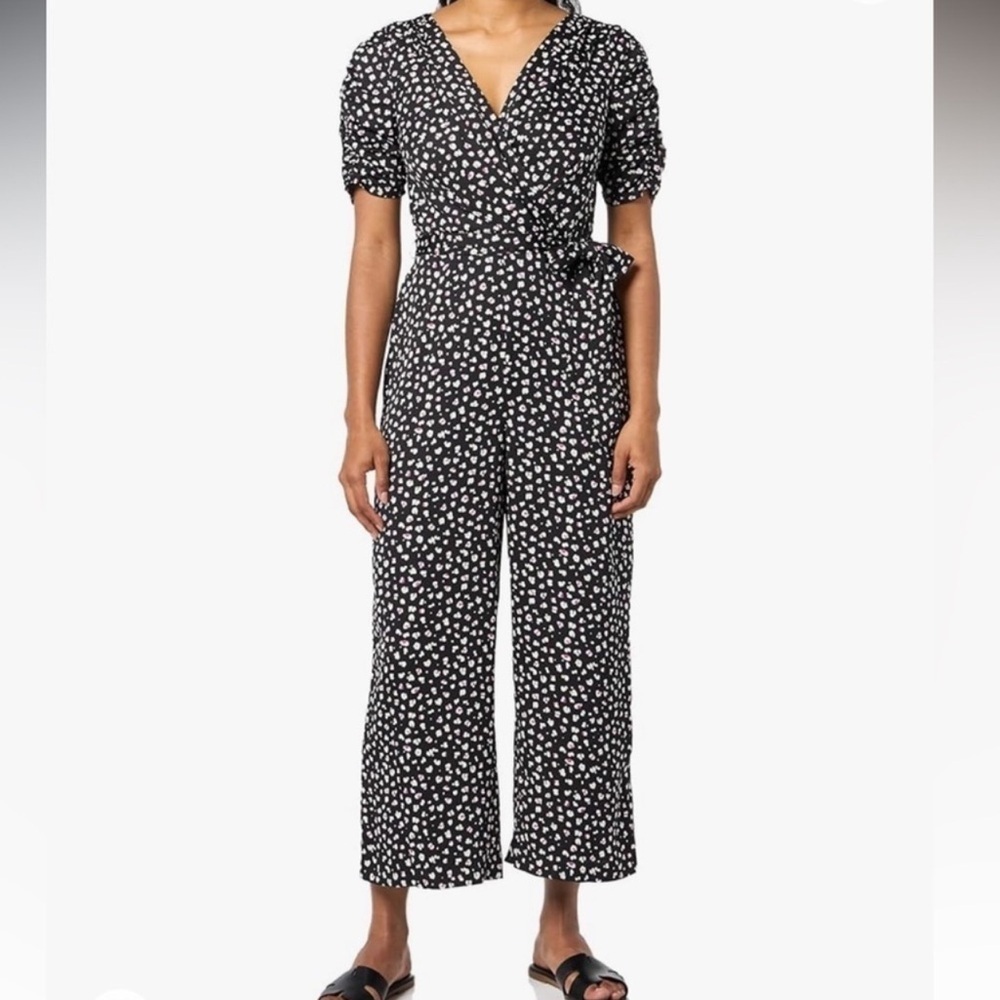 DKNY womens Belted V-neck Ruched Sleeve jumpsuit